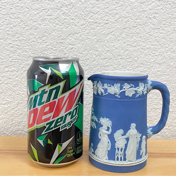 Vintage WEDGWOOD Blue Jasperware Etruscan Scene 4.5” Creamer Milk Jug - Picture 2 of 16